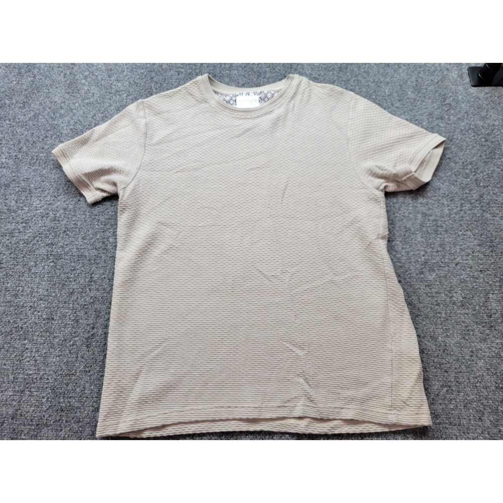 Denim & Flower Ricky Singh Mens Large Tan Textured Short Sleeve Crew Neck Shirt